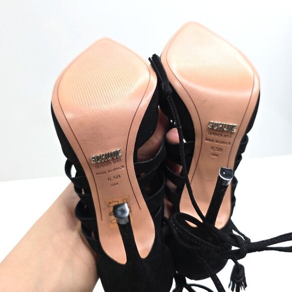 Schutz Zora Black Suede Lace Up Stiletto Pumps - Picture 10 of 15